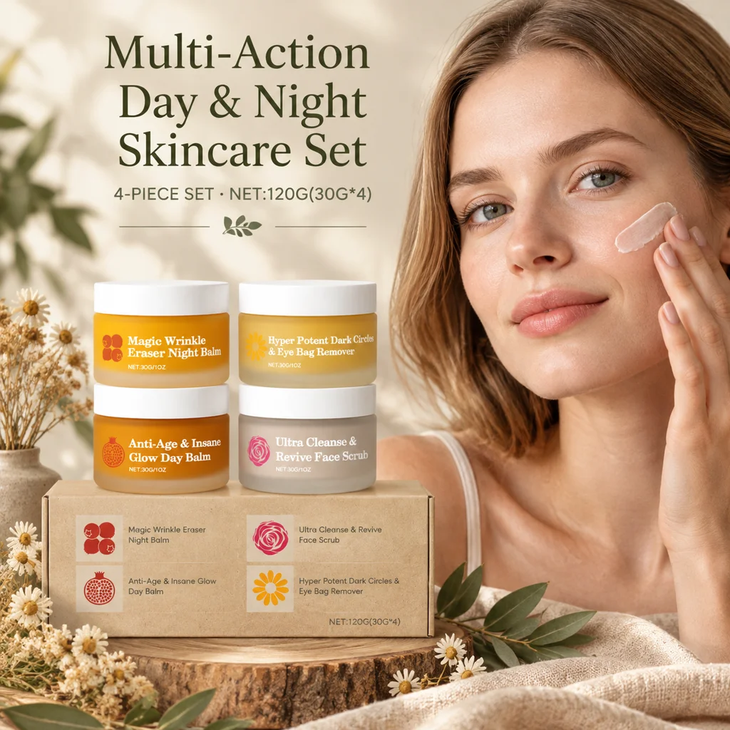 New Multi Effect Facial Skincare Kit Clean Beauty Day Night Balm Eye Face Care Exfoliating Scrub Set Nourish Soften Skin