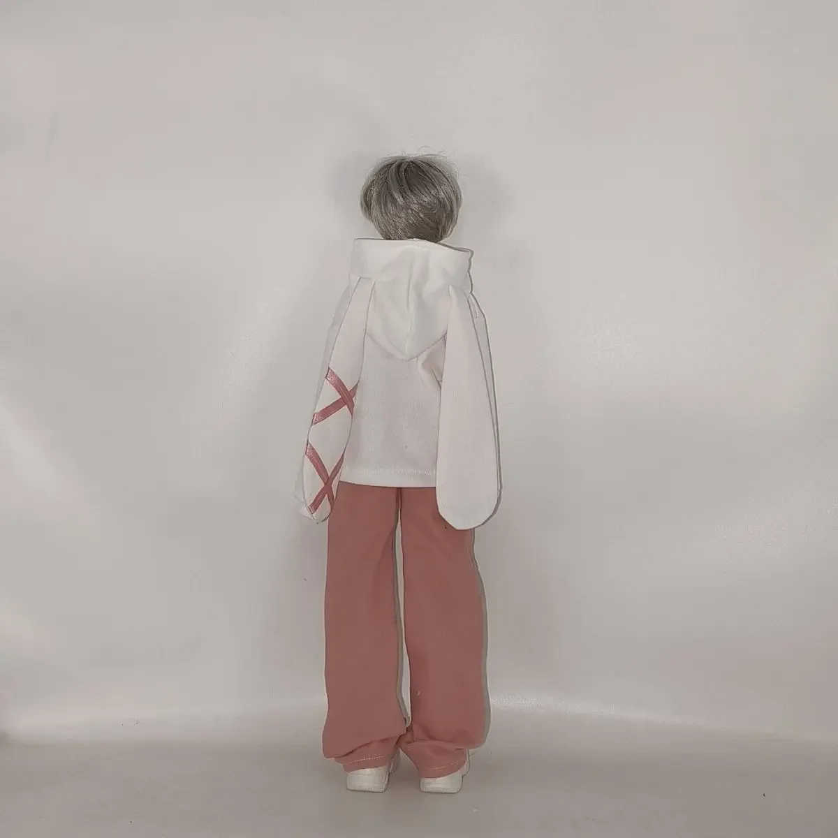 1/4 Doll's Clothes Suit for 45cm Bjd Doll Play House Toys Rabbit Ear Hoodie with Pants Set Dress Up Doll Accessories, No Doll