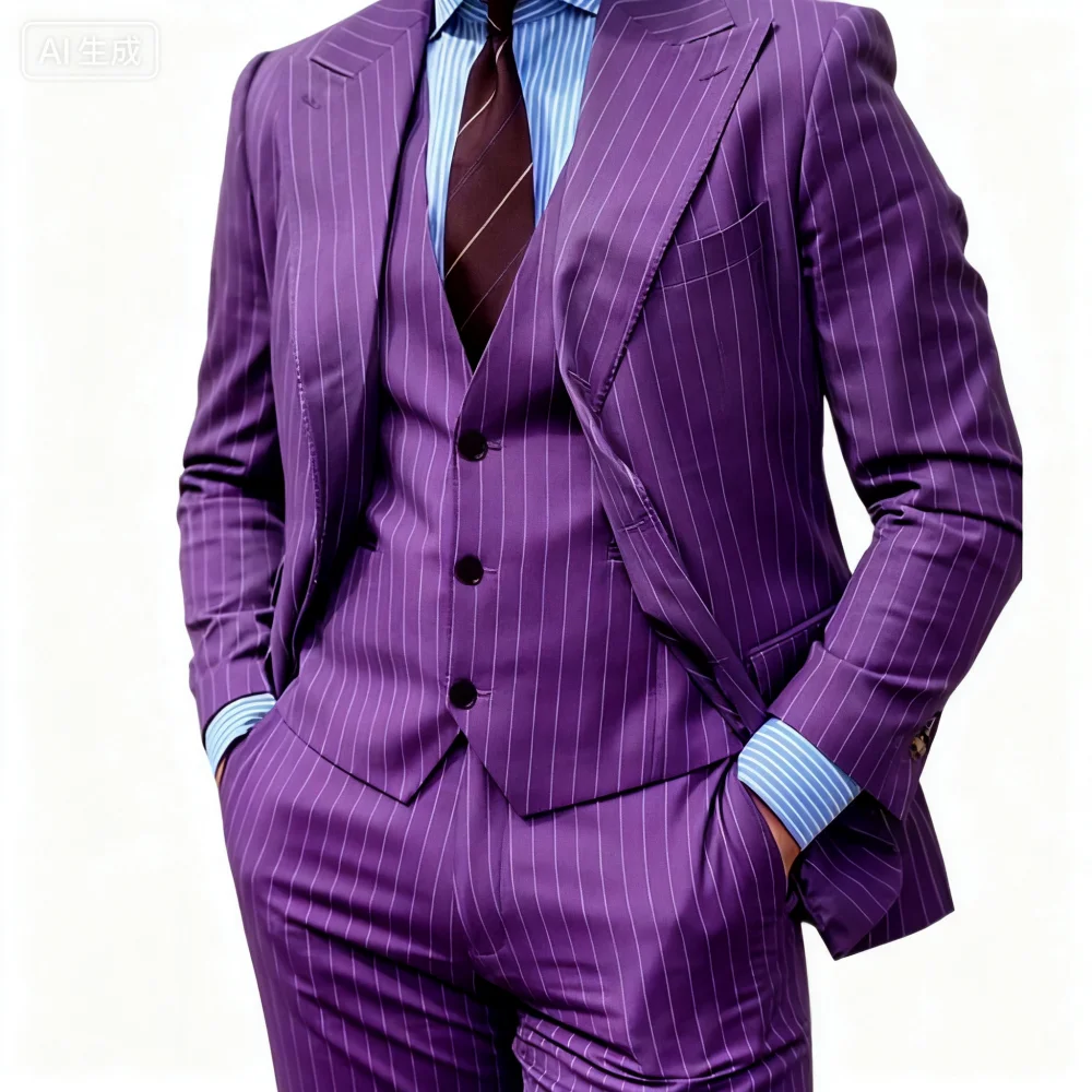 عالية الجودة ثلاث قطع مخطط Terno الفن سترة الزفاف واحدة الصدر السراويل سترة الرجال Terno البدلة