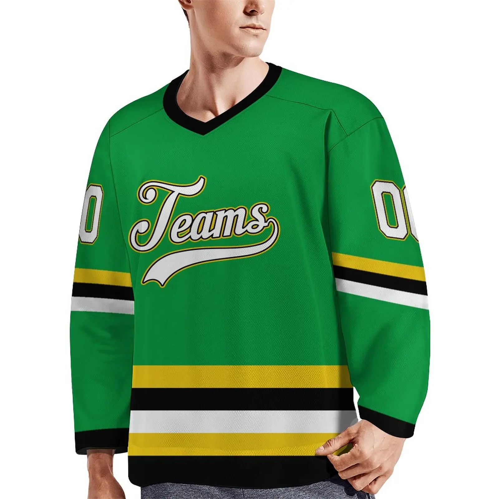 Custom Kelly Green White-Gold Hockey Jersey Personalized Team Name Number Hockey Practice Jersey for Men Women Youth Kids