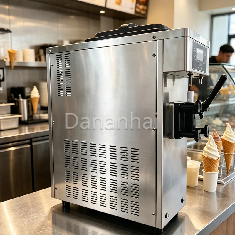 Soft Serve Ice Cream Machine, Single Head Stainless Steel Ice Cream Maker Commercial Frozen Yogurt Equipment for Cafe Dessert Sh