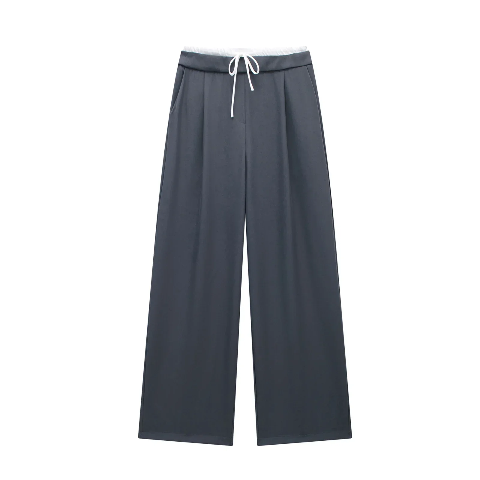 HXAO Vrouwen Broek Zomer Baggy Broek Voor Vrouw Plooien Casual Zwarte Broek Kantoor Lace Up Vloeiende Broek Boxer Grijze Damesbroek