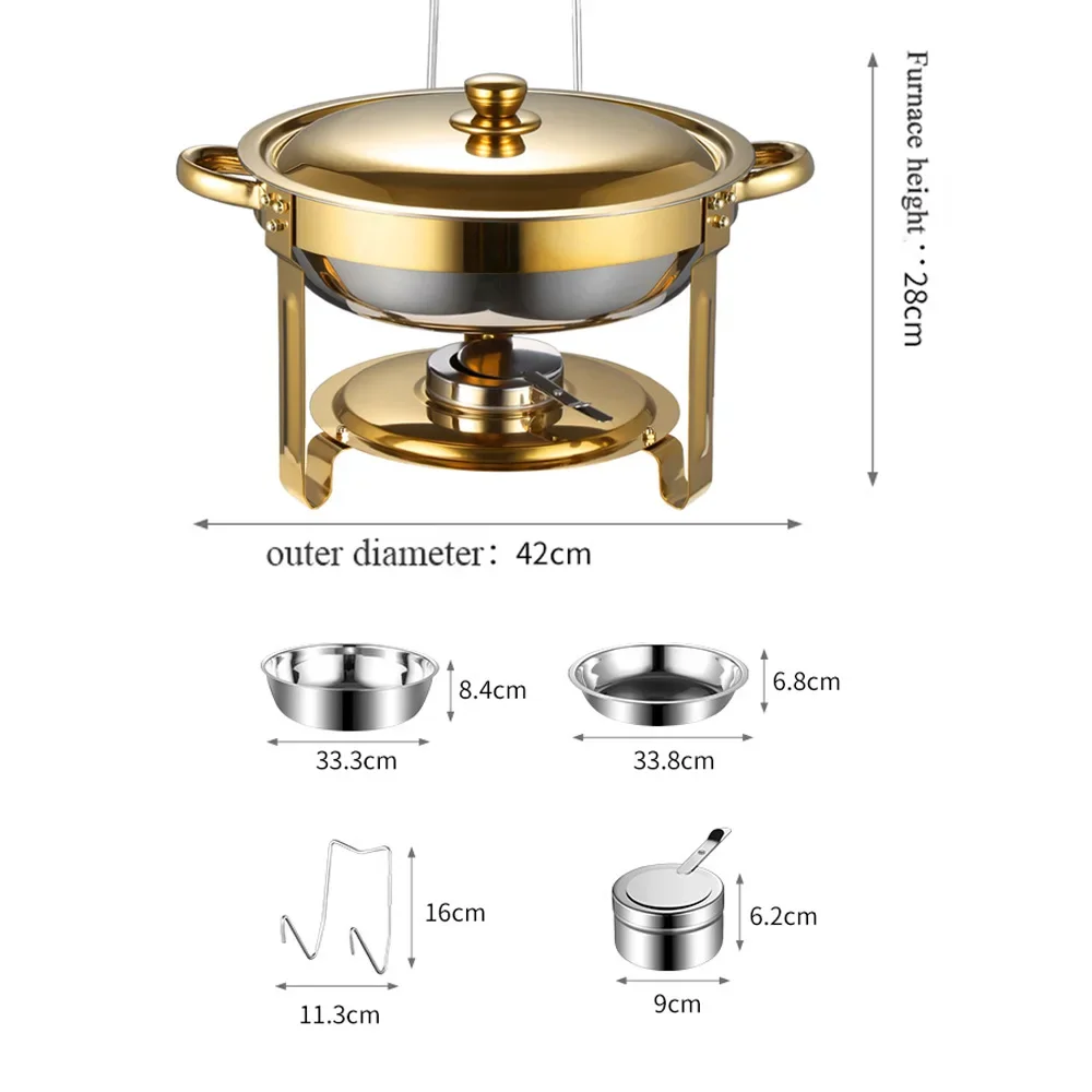 Buffet Stove 1 Pack Round Stainless Steel Set with Safe Roll-Edge Chafers and Warmers for Catering Weddings Parties Celebrations