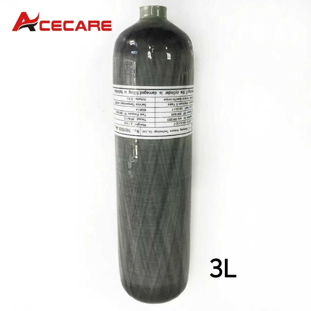 Acecare 4500PSI 300Bar 3L Carbon Fiber Cylinder High Pressure Air Tank HPA Cylinder Scuba Diving Tank Thread M18*1.5