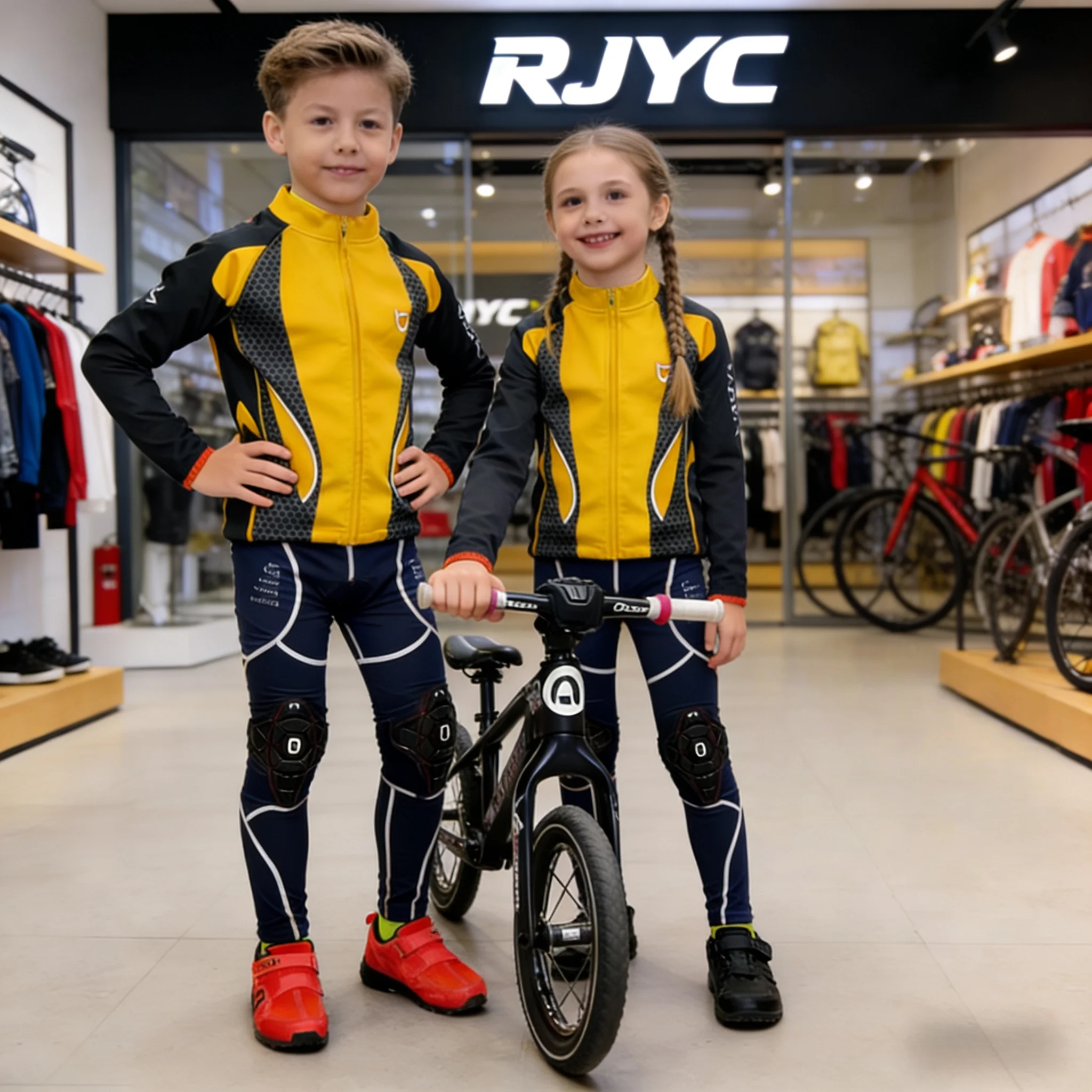 

Rjyc Brand Spring and Summer Children's Cycling Clothing, Roller Skating Sportswear, Long-Sleeve Tops, Protective Gear, Long Pan