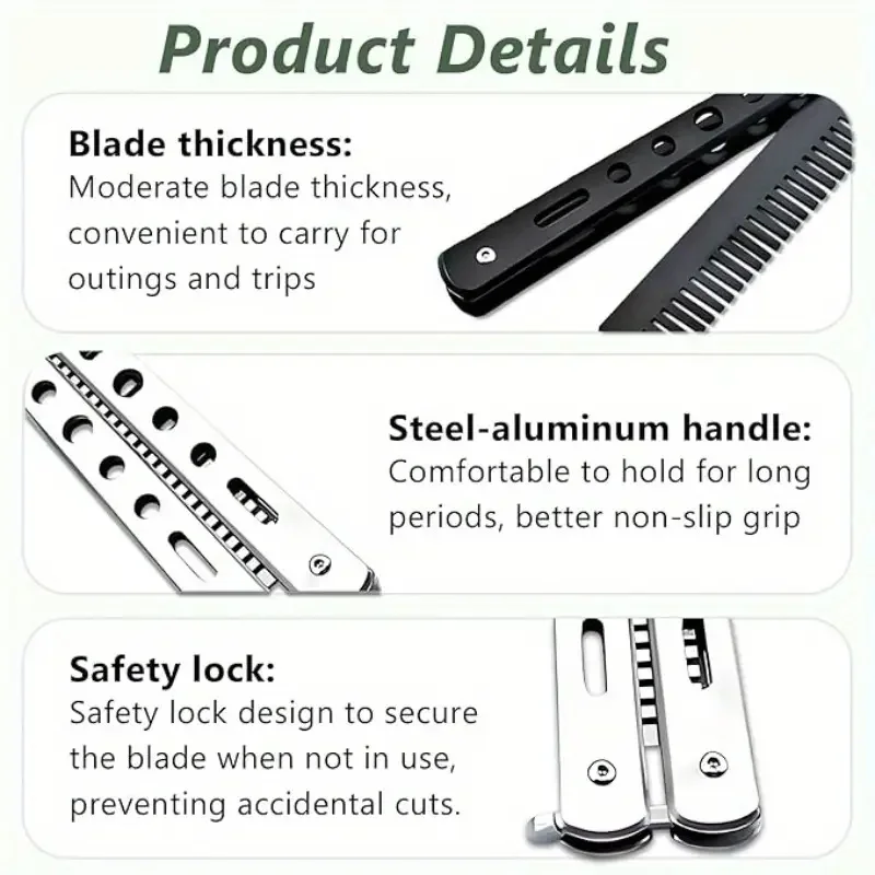 مشط قابل للطي من الفولاذ المقاوم للصدأ للتدريب على شكل فراشة سكين مشط اللحية والشارب أداة تصفيف الشعر في صالونات التجميل