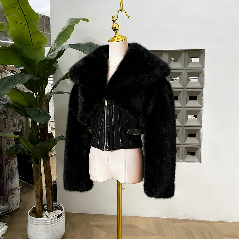 KBQ, chaquetas adelgazantes con cremallera empalmada de temperamento sólido para mujer, cuello en V, manga larga, chaqueta cálida elegante, moda femenina, invierno, nuevo