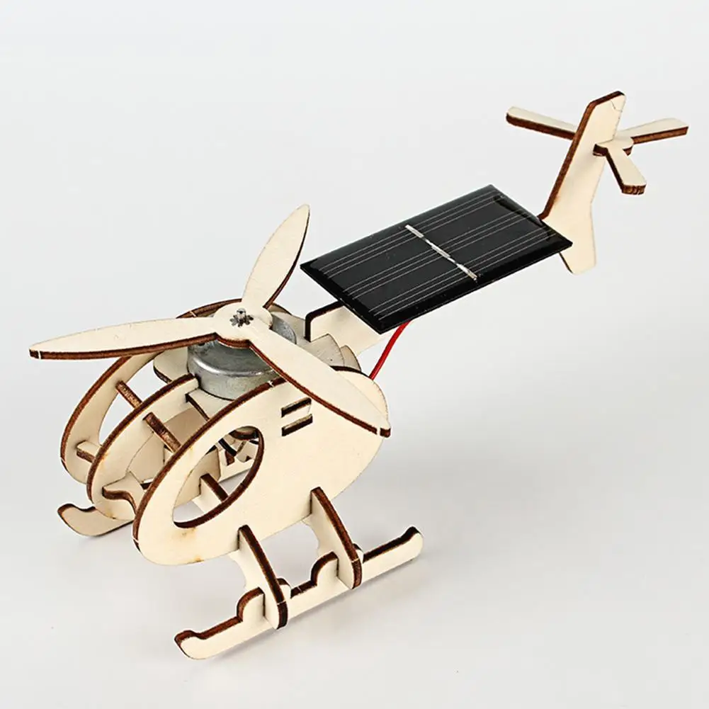 DIY Solar Airplane Scientific Toy Assembly Wooden Puzzle Toy Gift for Children