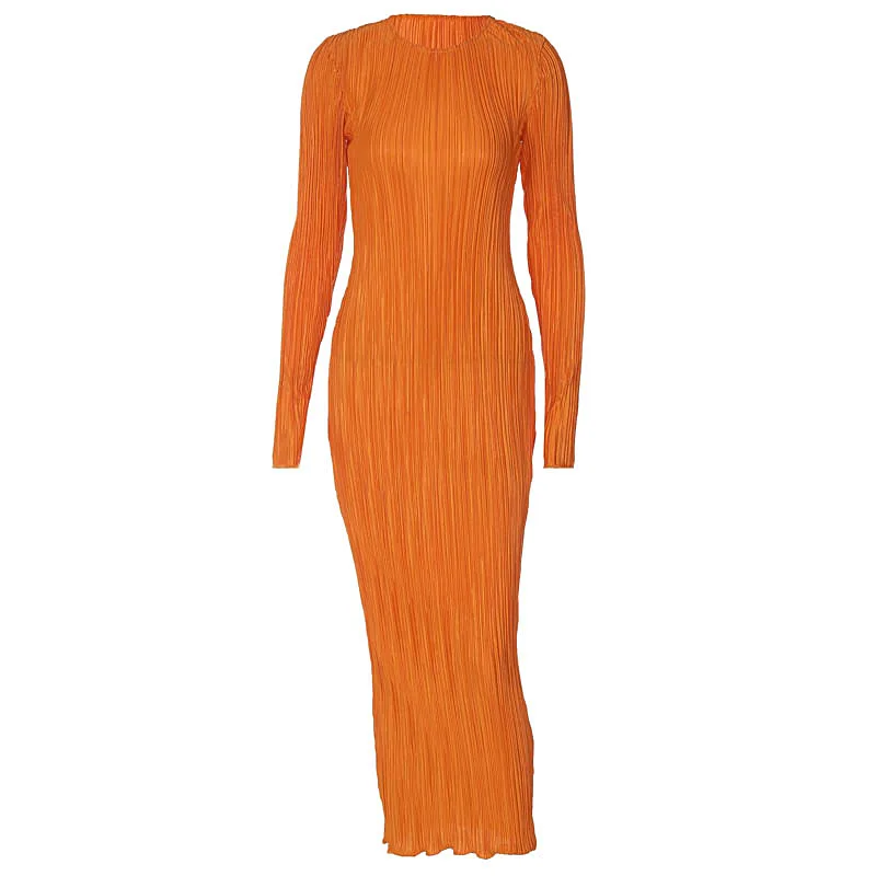 APIPEE Elegantes, figurbetontes Kleid für Frauen 2024, solides O-Ausschnitt, ausgestellte Ärmel, lange Sommerkleider, Urlaub, Vestidos, Schwarz, Rot, Orange