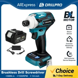 Drillpro-Broca Elétrica Sem Fio, Chave de Fenda 4 Velocidades, Impact Driver, Ferramenta Elétrica para Makita, Bateria 18V, 1/4