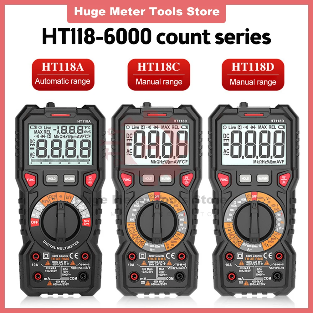 

HT118A/C/D/E Digital Multimeter 6000/20000 Counts True Rms NCV HZ Multimeters Transistor Tester Voltimetro Capacitance Meter