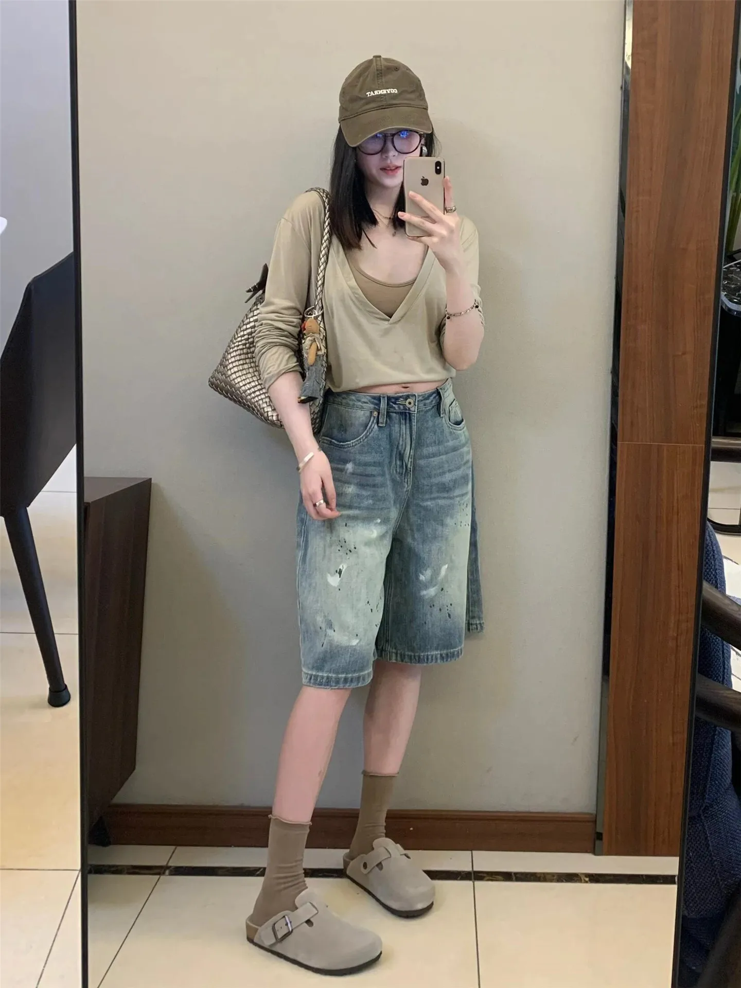 

American Style Vintage Five-Point Loose Fit Thin Denim Shorts High Waist Slimming Design Summer Casual Cotton Jeans