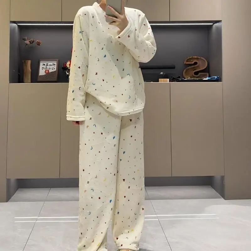 

Фланелевые пижамные комплекты для молодых девушек, свободная одежда принцессы с длинными рукавами для отдыха, осень-зима, теплая домашняя одежда, одежда для сна, новинка