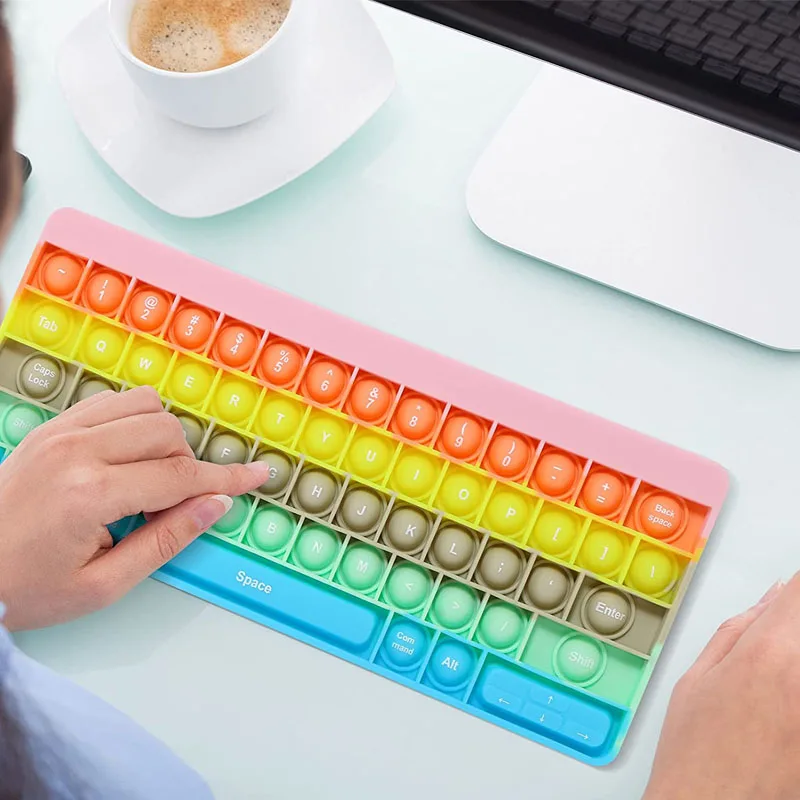 Rainbow Silicone Keyboard Push Bubble Fidget Sensory Toys Kids Chidlren ADHD Anxiety Stress Reliever ADD Autism