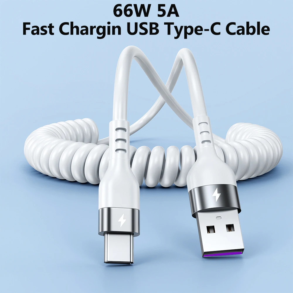 سلك تلسكوبي للسحب الزنبركي ، كابل USB من النوع C لهواتف Samsung ، شاومي ، هواوي ، ممن لهم ، هاتف أندرويد ، خط بيانات ، 5A ، 66W