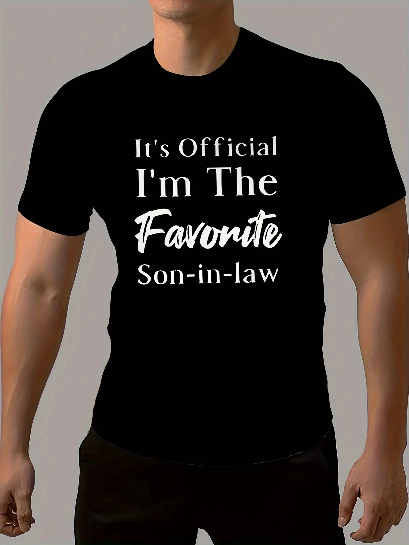 

Men's "Favorite Son In Law" Letter Pattern Round Neck Short Sleeve T-shirt, Men's Flat Design Round Neck Novel T-shirt