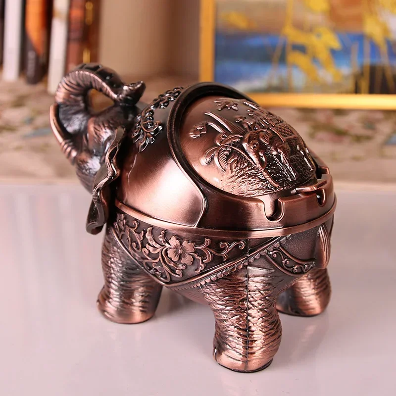 Windproof Retro Ashtray with Lid-Elephant Shaped Table Ashtray Indoor and Outdoor Retro Home Office Decoration Smokeless Ashtray