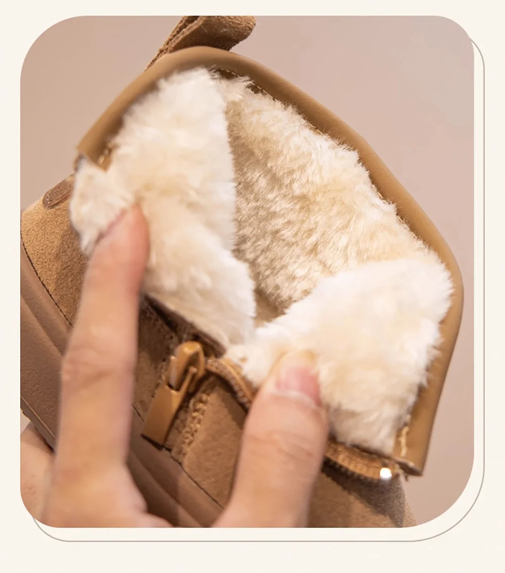 Stivali da neve invernali per bambini Stivali in peluche da ragazza vintage in pelle PU per ragazzo Scarpe in cotone per bambini con suola morbida impermeabili