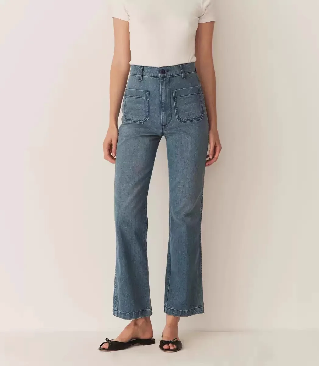 

Women Straight Denim Long Pants High Waist Straight Casual Slim Jeans