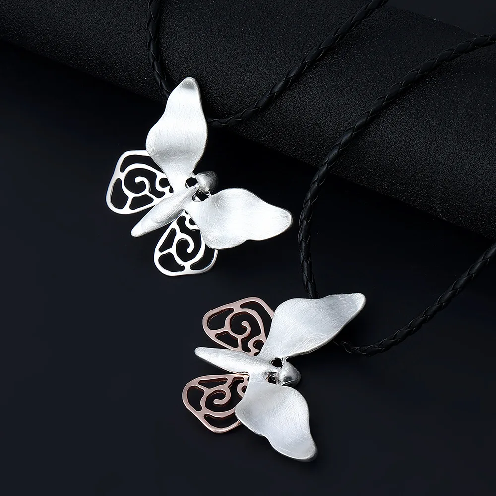 foreign trade high-end female butterfly European and American pendant retro simple alloy collarbone chain short