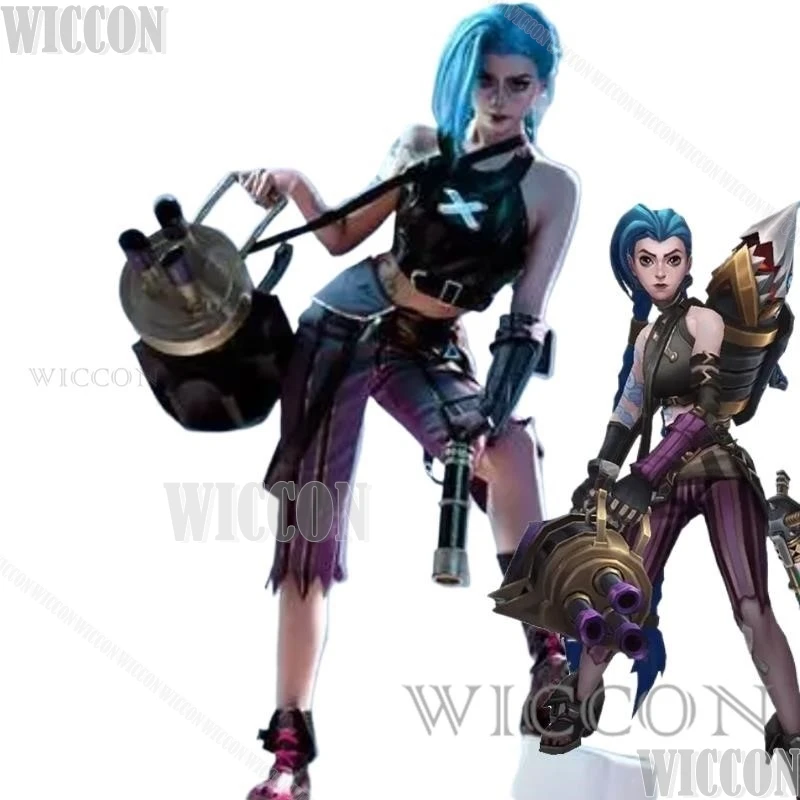 Anime Game LOL Arcane Cosplay Costume Crit Loli Jinx Cosplay Loose Cannon Cosplay Outfit Wig Sexy Women Carnival Outfit Finger