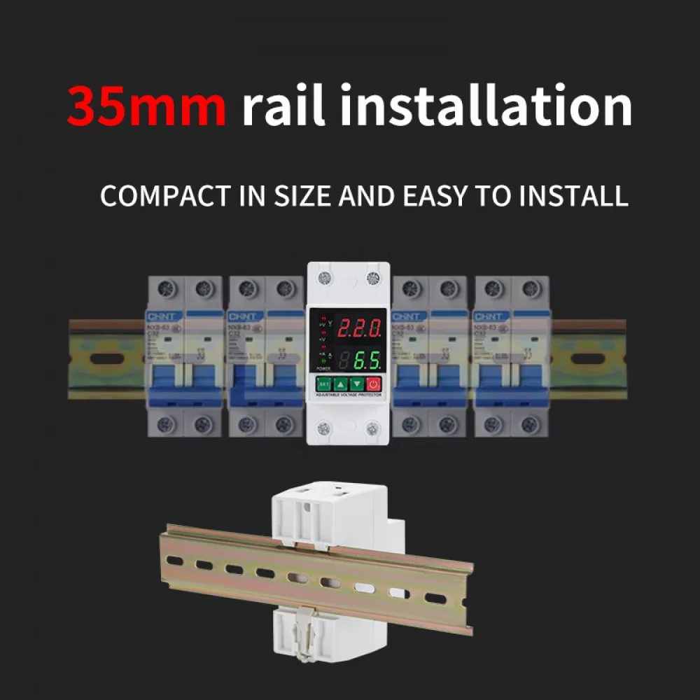 1 PC 40A/63A Single-phase Self-resetting Over Voltage And Under Voltage Protector 230V Overcurrent Overvoltage Protective Switch