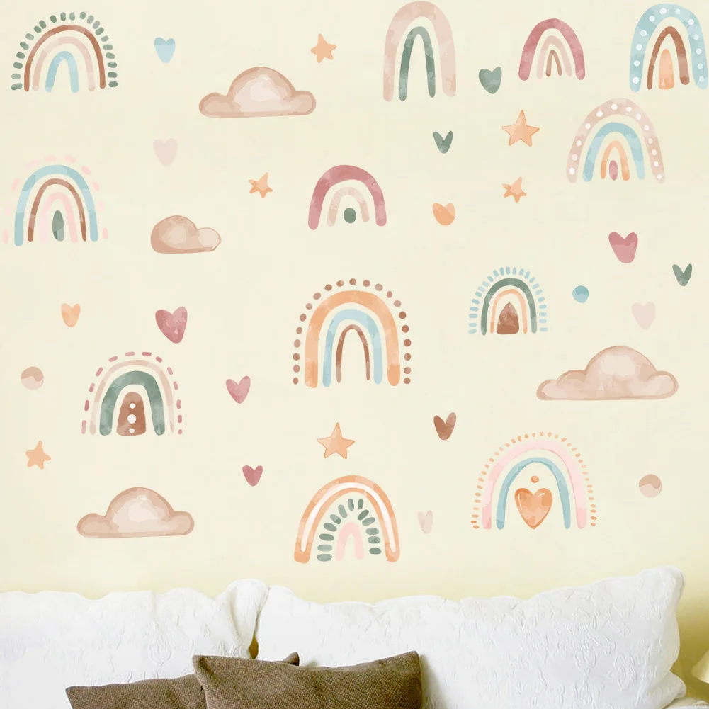 Creative Rainbow Cloud Love Element Self Adhesive Detachable PVC Wall Stickers Room Living Room Decoration Stickers