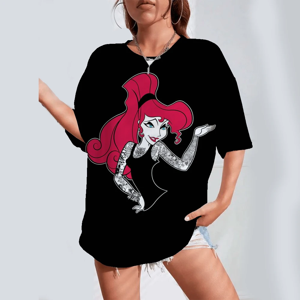 

Disney Summer Punk Princess Printed Pattern Tee Mermaid Ariel Kawaii Girls T-Shirt Streetwear Womens Tops Cute Harajuku