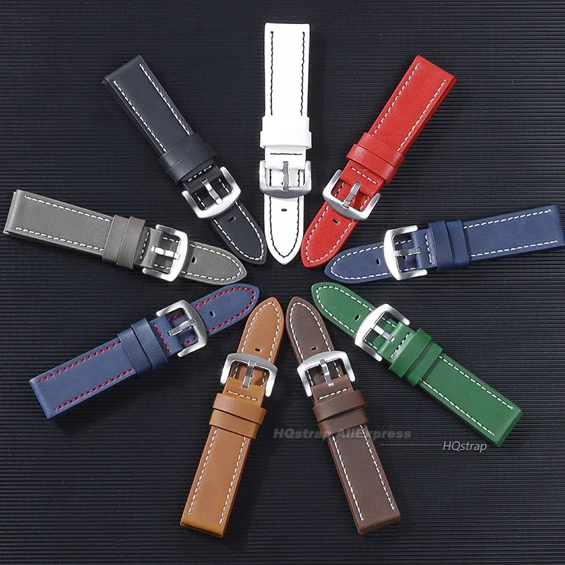 Vintage Leather Watchband Fashion Watch Strap Sport Stainless Steel Buckle Watch Bracelet 18m 20mm 22mm 24mm Universal Wristband