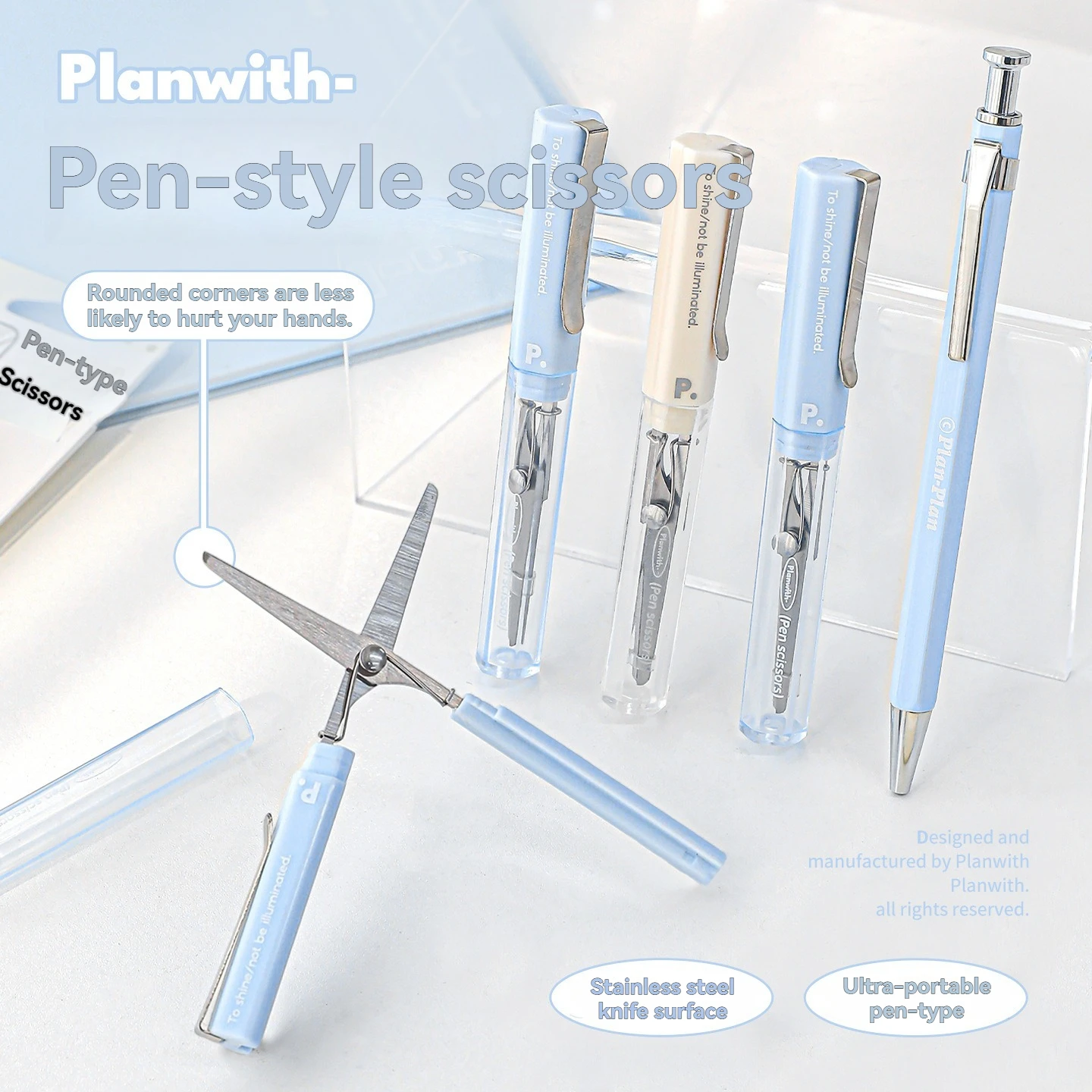 1pc Planwith Friend Plan Pen Type Scissors New Student Hand Portable Scissors Paper Cuttings Office Easy Storage Knife