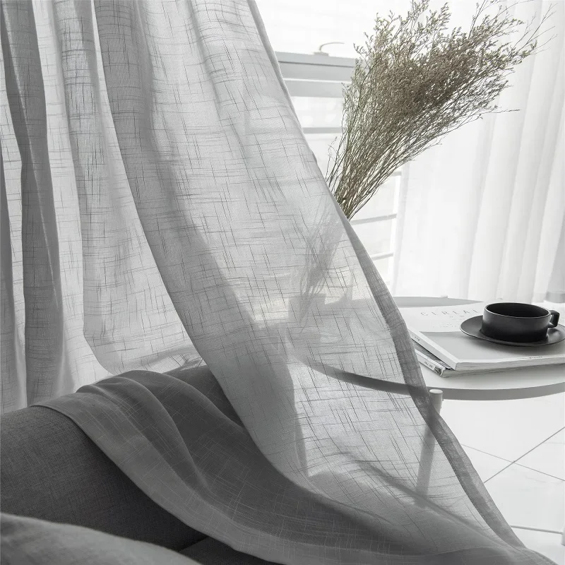 White Cotton Linen Solid Color Tulle Curtain Decoration Hotel Bedroom Living Room Modern Fashion Gray Curtain Tulle Treatment