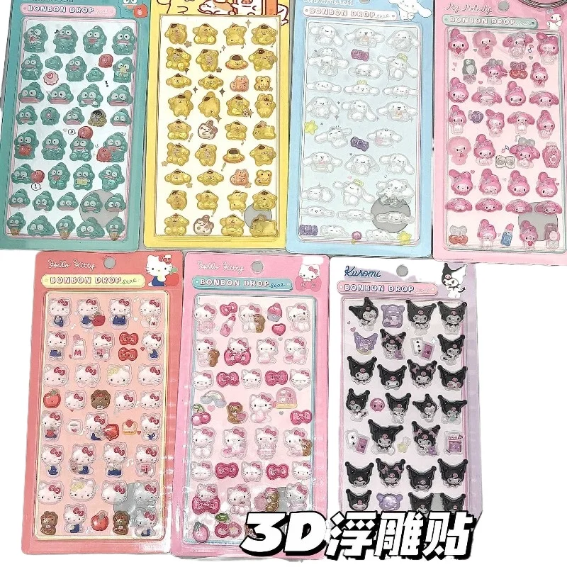 

3D Relief Cartoon Cute Melody Cinnamoroll Kuromi Acrylic Animal Crystal Kids Gemstone Decorative Sticker Girl Makeup Gift Toy