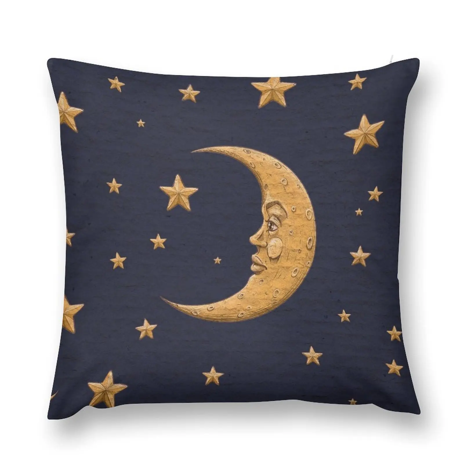 

Vintage Gold Moon And Stars on Blue Throw Pillow Room decorating items Couch Cushions Cushions Home Decor pillow