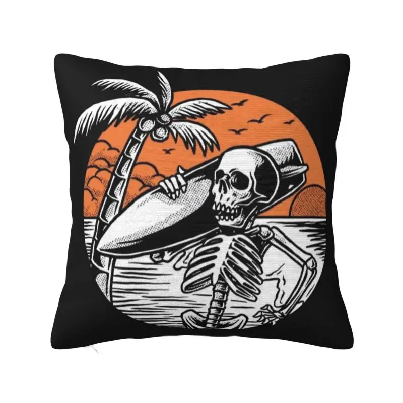 Summer Surf Skeleton Surfing Modern Throw Pillow Cover Home Decor Chair Cushion