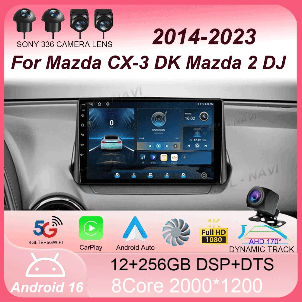 

Android 16 Car Radio Carplay Auto For Mazda CX-3 DK Mazda 2 DJ 2014 - 2023 Multimedia Video Player Navigation GPS No 2Din 2 Din