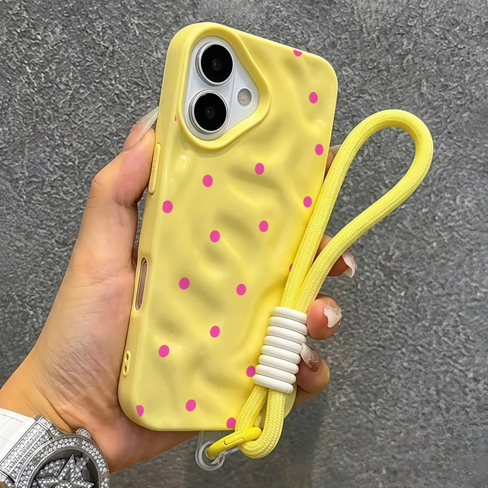 Minimalistische Polka Dots Falten-Silikon-Handyhülle für iPhone 17 15 13 11 12 14 16 17 Pro Max 14 15 Plus 17Air mit Lanyard-Abdeckung – Detail 7