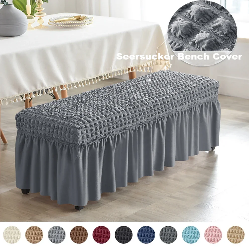 

3D Ruffled Seersucker Stretch Bench Cover Spandex Ottoman Footstool Skirt Cover Stool Chair Living Home Furniture Protector