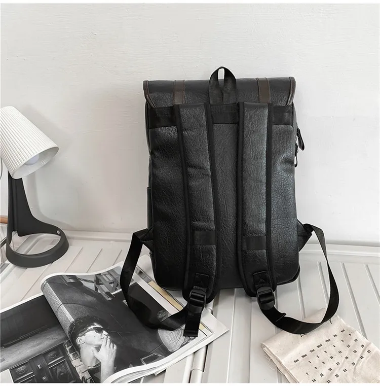 New Retro PU Leather Men's Double-shoulder Bag, Multi-functional Outdoor Travel Bag, Business-sized Large Capacity Backpack