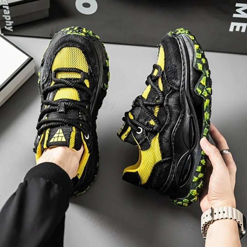 Niche Fashion Design Casual Non Slip Shoes for Men 2025 Autumn New Mesh Breathable Versatile Low Top Comfortable Chunky sneakers