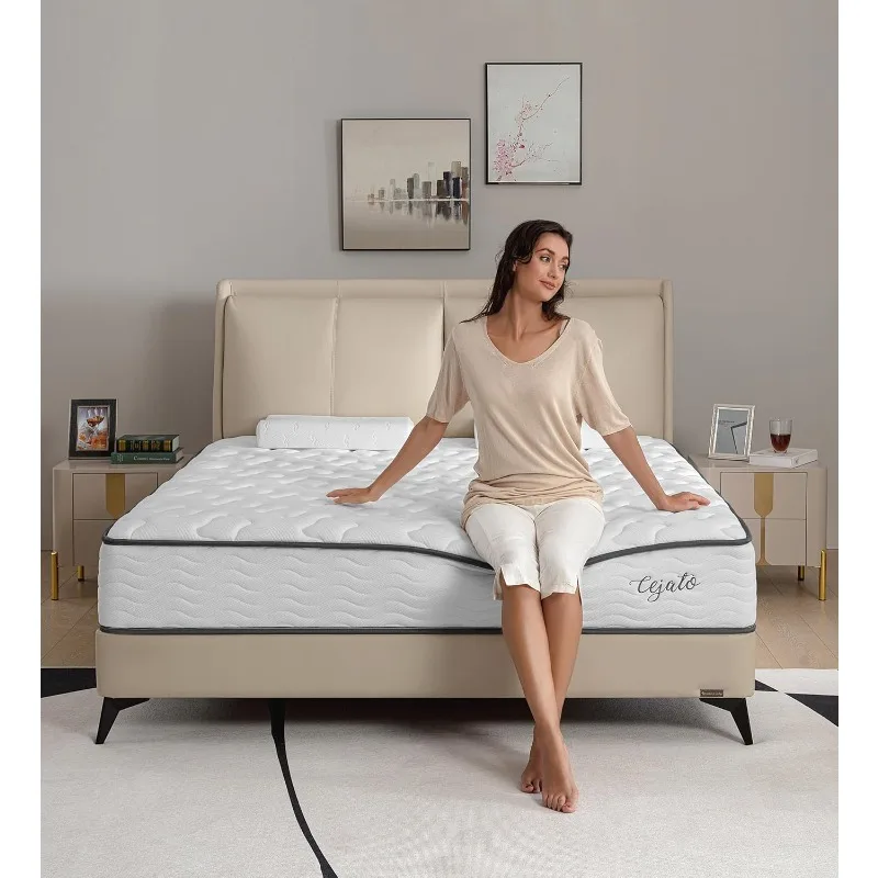 Queen Mattresses,Memory Foam Hybrid White Mattress with Provide Support and Improve Sleep Mattresses, Medium Firm