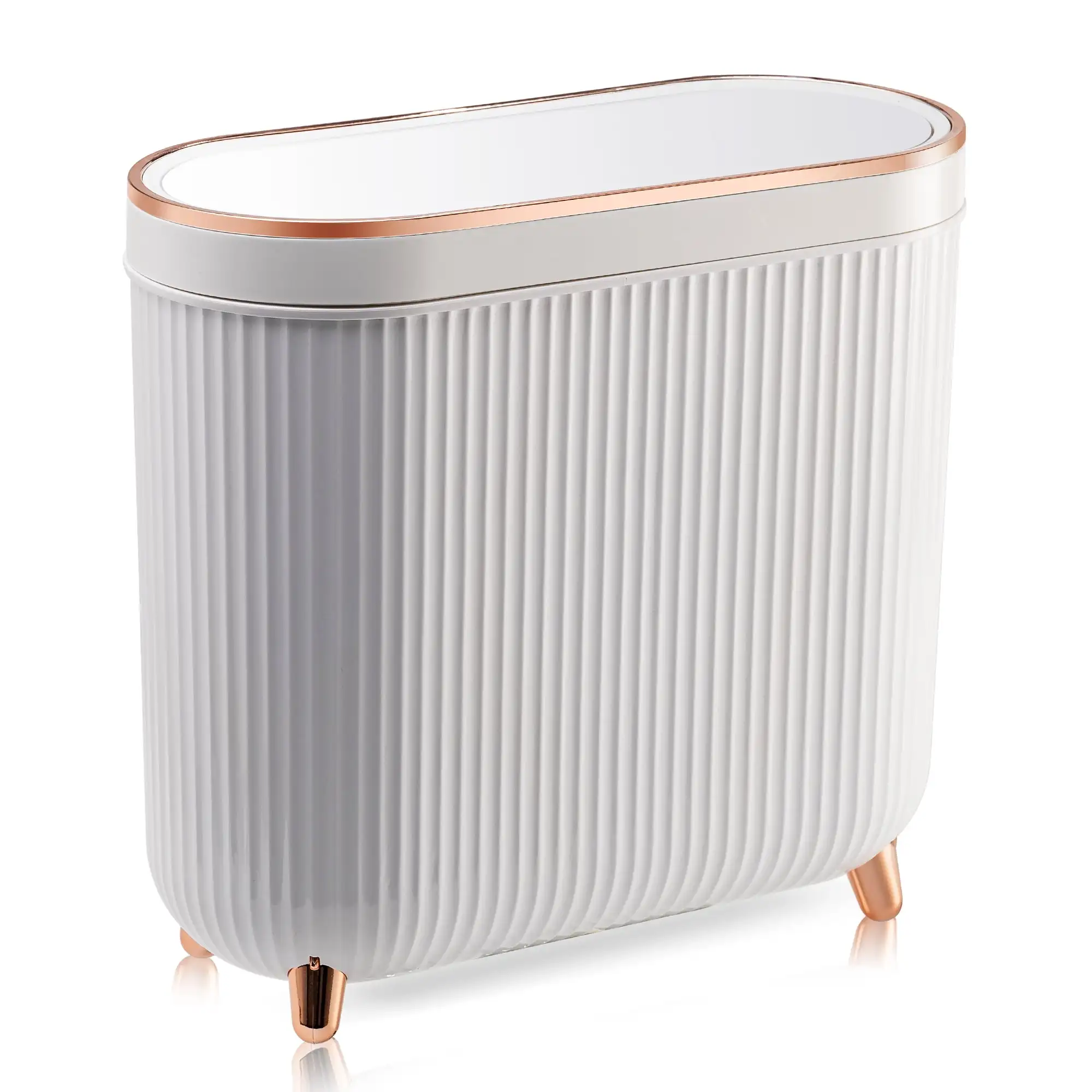 

Bathroom Trash Can with Lid, 3.2 Gallon Slim Rubbish Bin Wastebasket, Rectangular Plastic Narrow Garbage Container Bin