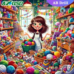 AZQSD Diamond Painting Mother Portrait AB Drill Cross Stitch Rhinestones Shop Landscape Colorful Embroidery Full Square Round