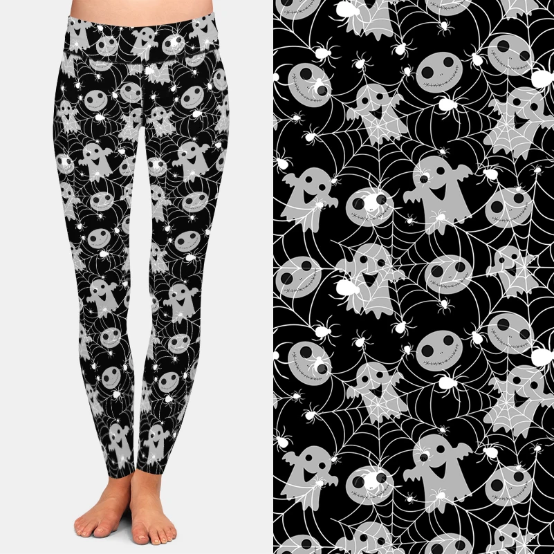 LETSFIND High Quaility 3D fantasmi e ragnatele stampa pantaloni da donna Sexy Leggings completi elasticizzati a vita alta in stile Hallowmas