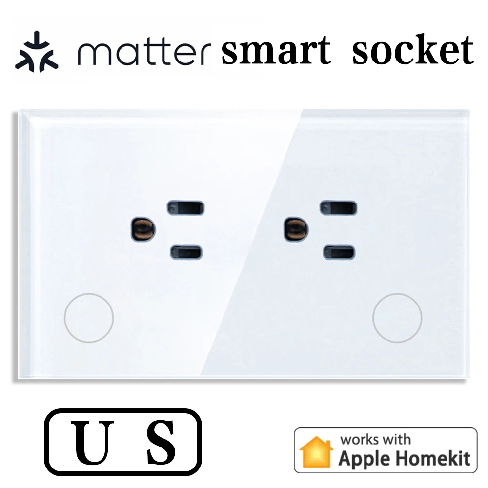 Matter WIFI Smart Wall Socket US Electrical Plug Outlet 10A Power Touch Switch Wireless Remote Contorl by Alexa Google Home