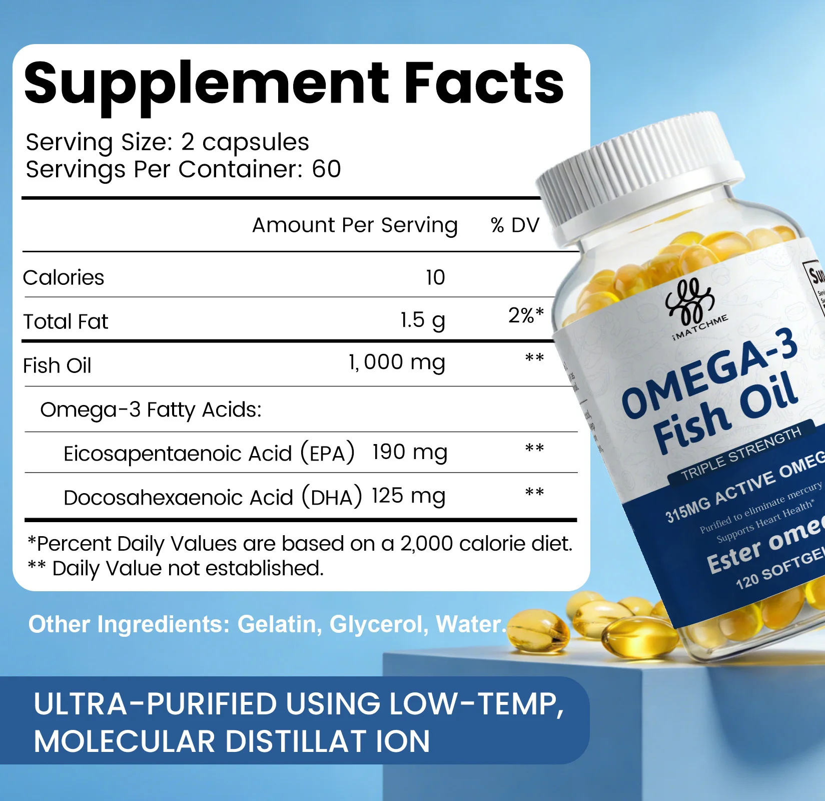 iMATCHME Omega-3 fish oil-benefits the cardiovascular system, protects eye fatigue, cognitive function, and learning ability