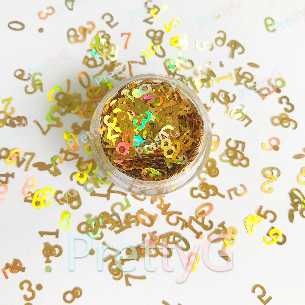 PrettyG 1 مجموعة 12 صندوق ألوان المجسم الذهب الترتر بريق عدد إلكتروني شكل مسمار بريق للراتنج لتقوم بها بنفسك مسمار الفن الديكور #5