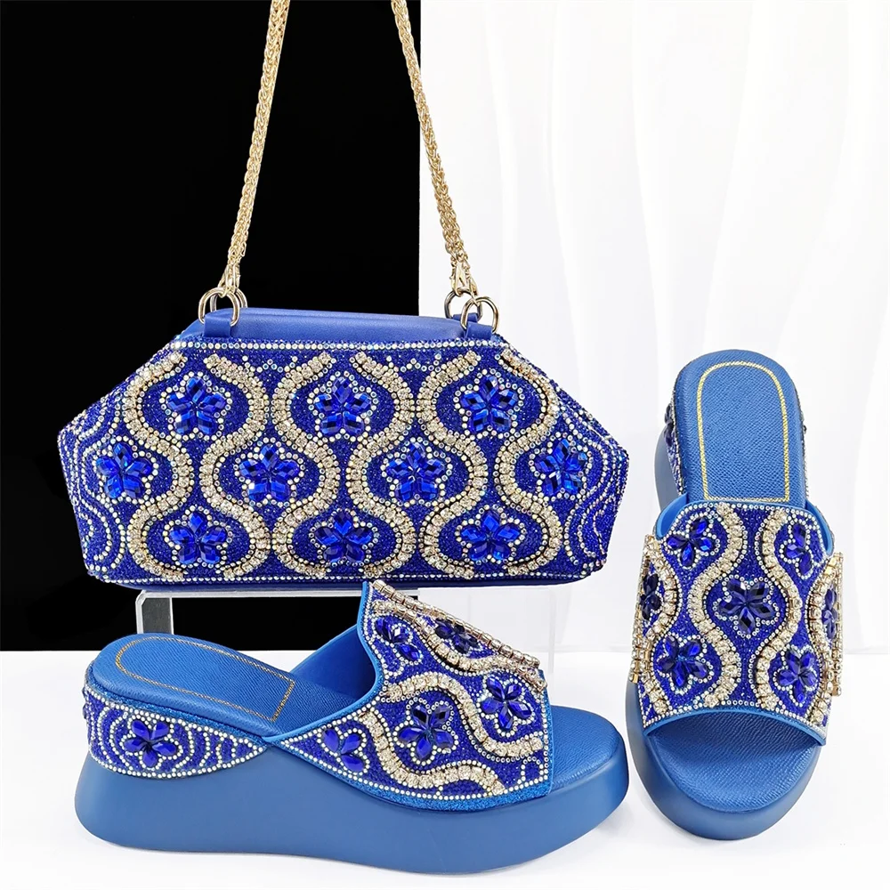 

Latest African Elegant Woman Sandal Shoes And Bag Set Italian Rhinestone High Heels Shoes And Purse To Match Set For Party
