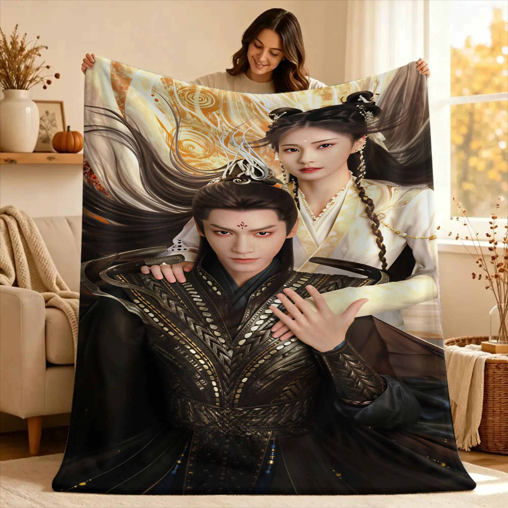 Leo Luo Yunxi Bai Lu  Flannel Blankets  Soft Warm Throw Blanket for Outdoor Travel Office Pattern Bedspread Sofa Bed Cover