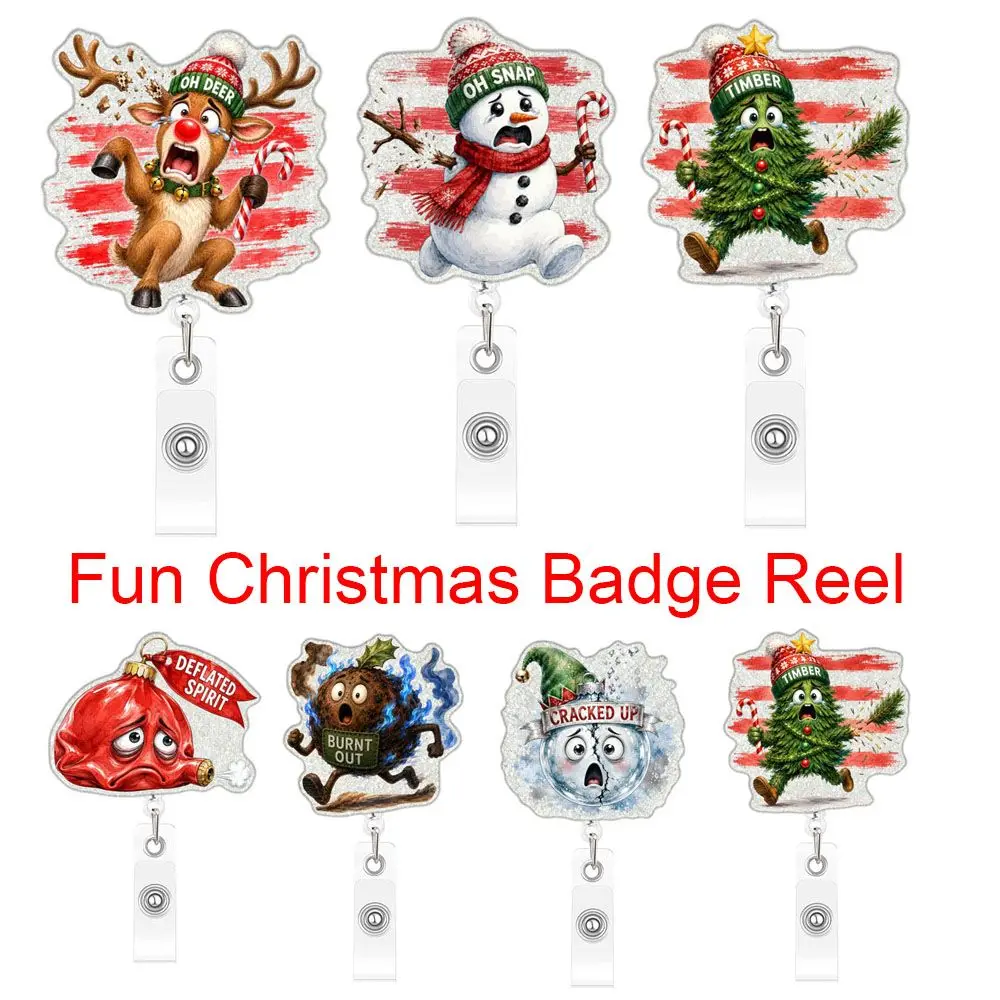 Acrylic Christmas Badge Reel Santa Claus Snowman Elk Retractable Badge Holder Gingerbread Cartoon ID Card Holder Name Card