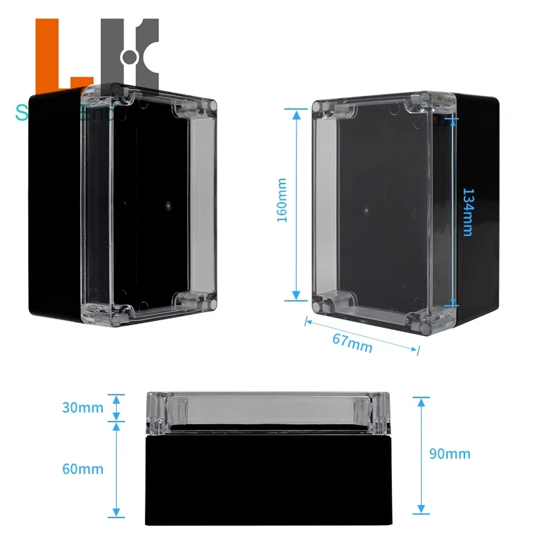 Waterproof Transparent Cover Enclosure Juction Box Black ABS Plastic Outdoor Power Distribution Box Electronic Instrument Case